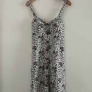 Cream & Pink Leopard Print Padded Bra Super Soft Mini Dress Sz XS